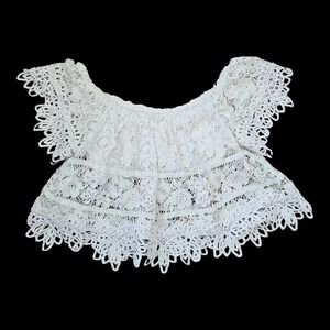 Free People Boho Cottagecore Poetcore Laced Cropped Offshoulder Cotton Top sz M